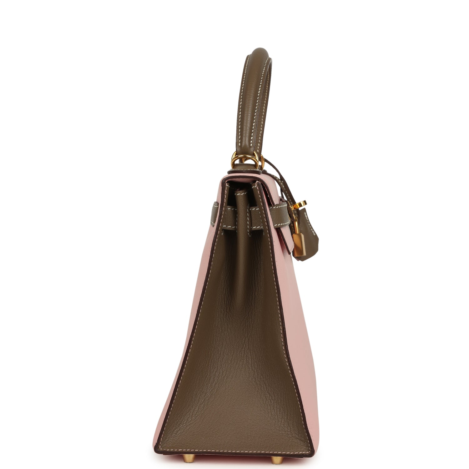 Hermes Special Order (HSS) Kelly Sellier 28 Rose Sakura and Etoupe Chevre Gold Hardware