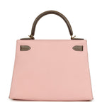 Hermes Special Order (HSS) Kelly Sellier 28 Rose Sakura and Etoupe Chevre Gold Hardware