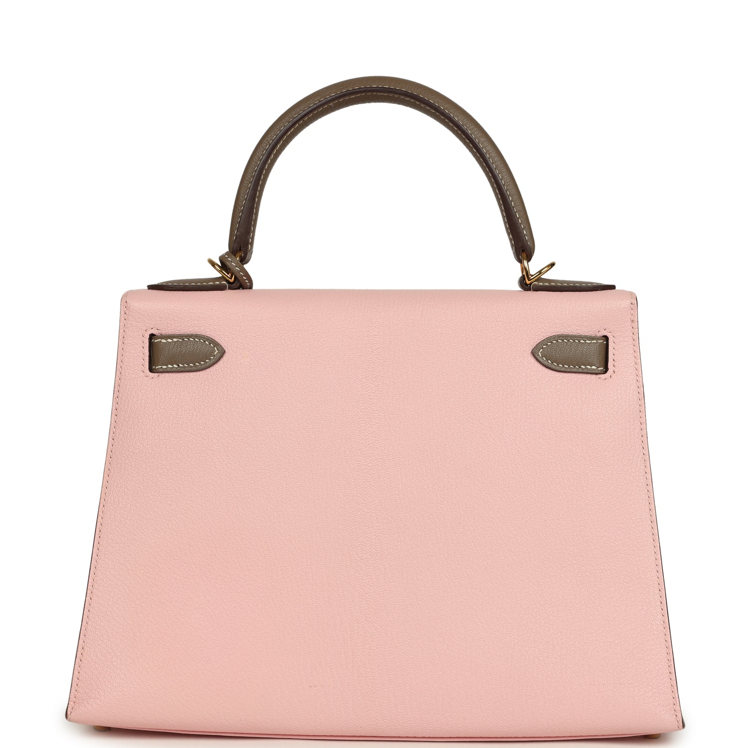 Hermes Special Order (HSS) Kelly Sellier 28 Rose Sakura and Etoupe Chevre Gold Hardware