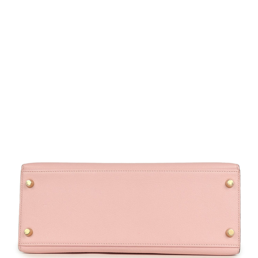Hermes Special Order (HSS) Kelly Sellier 28 Rose Sakura and Etoupe Chevre Gold Hardware