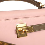 Hermes Special Order (HSS) Kelly Sellier 28 Rose Sakura and Etoupe Chevre Gold Hardware