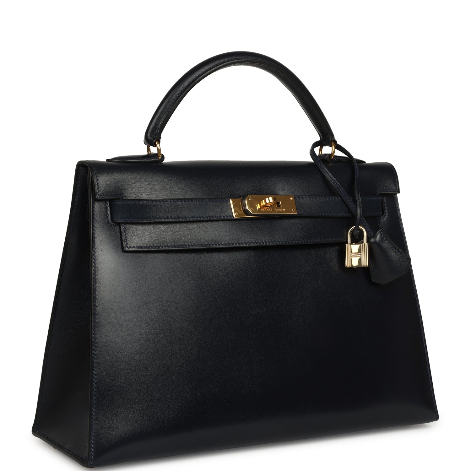 Vintage Hermes Kelly Sellier 32 Bleu Marine Box Gold Hardware