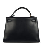 Vintage Hermes Kelly Sellier 32 Bleu Marine Box Gold Hardware