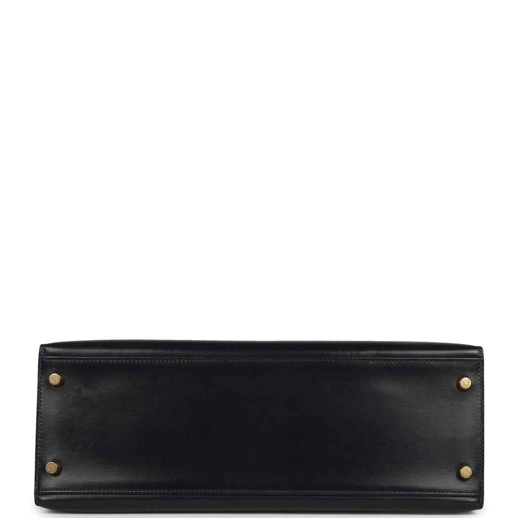 Vintage Hermes Kelly Sellier 32 Bleu Marine Box Gold Hardware
