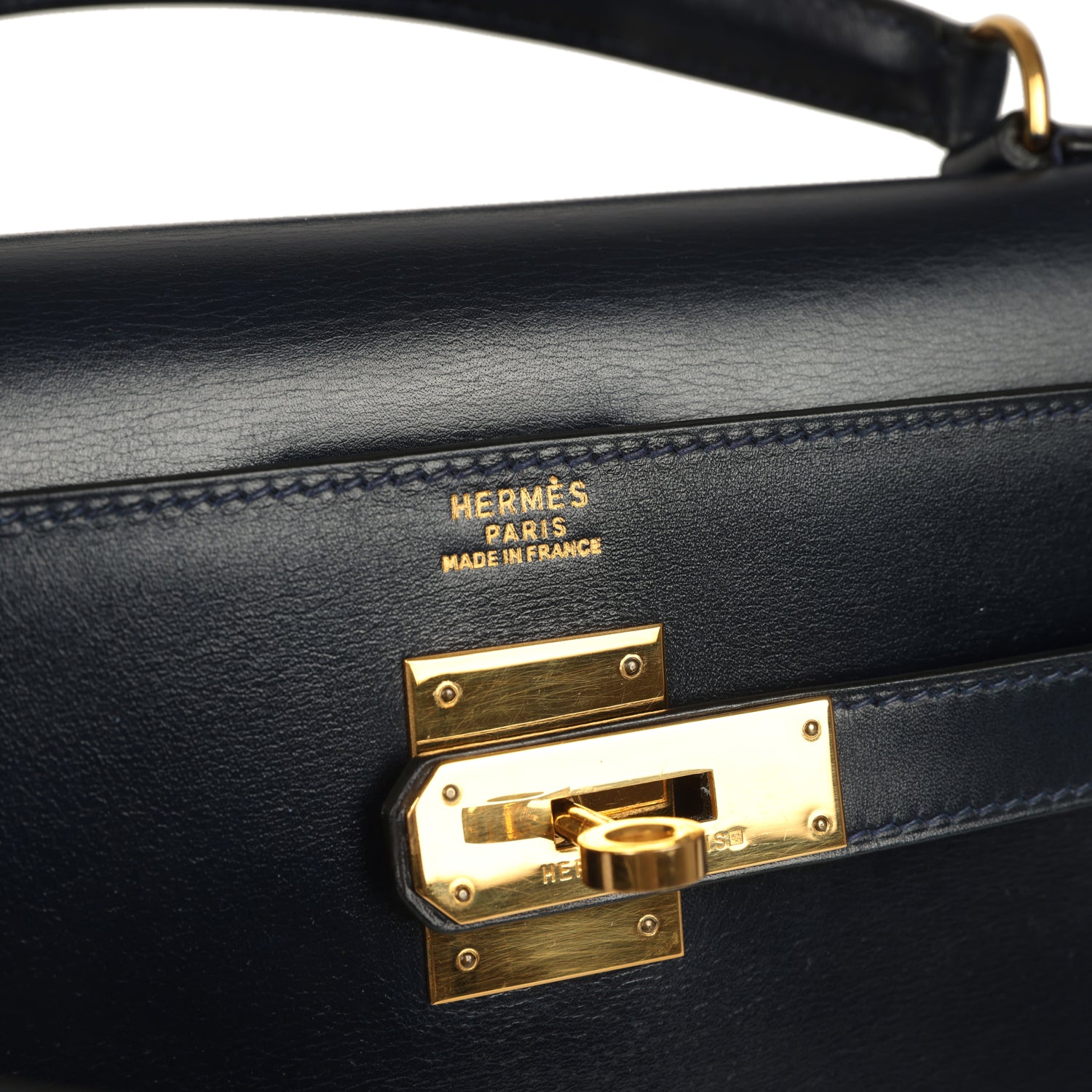 Vintage Hermes Kelly Sellier 32 Bleu Marine Box Gold Hardware