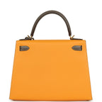 Hermes Special Order (HSS) Kelly Sellier 28 Jaune Ambre and Etoupe Epsom Brushed Gold Hardware