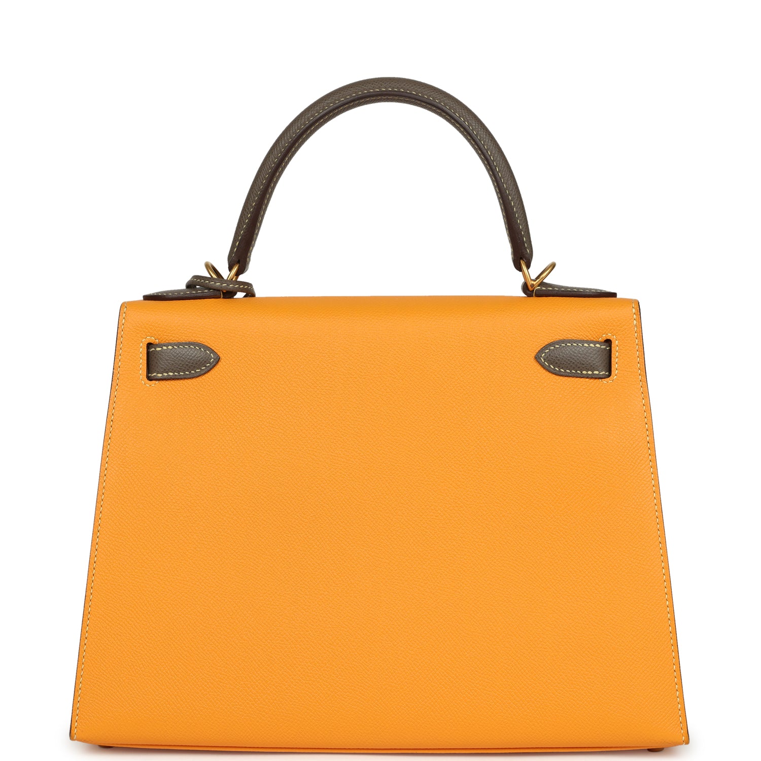 Hermes Special Order (HSS) Kelly Sellier 28 Jaune Ambre and Etoupe Epsom Brushed Gold Hardware