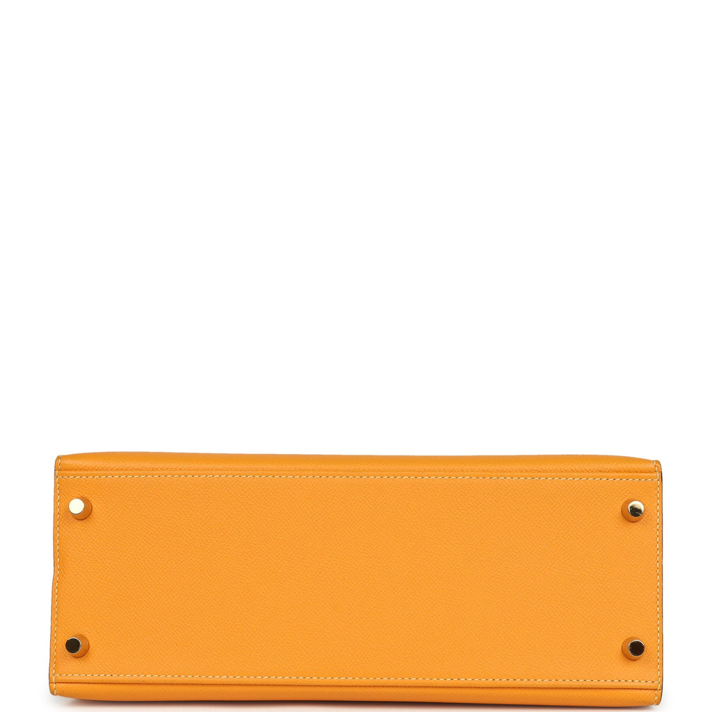 Hermes Special Order (HSS) Kelly Sellier 28 Jaune Ambre and Etoupe Epsom Brushed Gold Hardware
