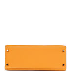 Hermes Special Order (HSS) Kelly Sellier 28 Jaune Ambre and Etoupe Epsom Brushed Gold Hardware