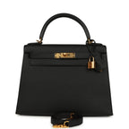 Hermes Kelly Sellier 28 Black Epsom Gold Hardware