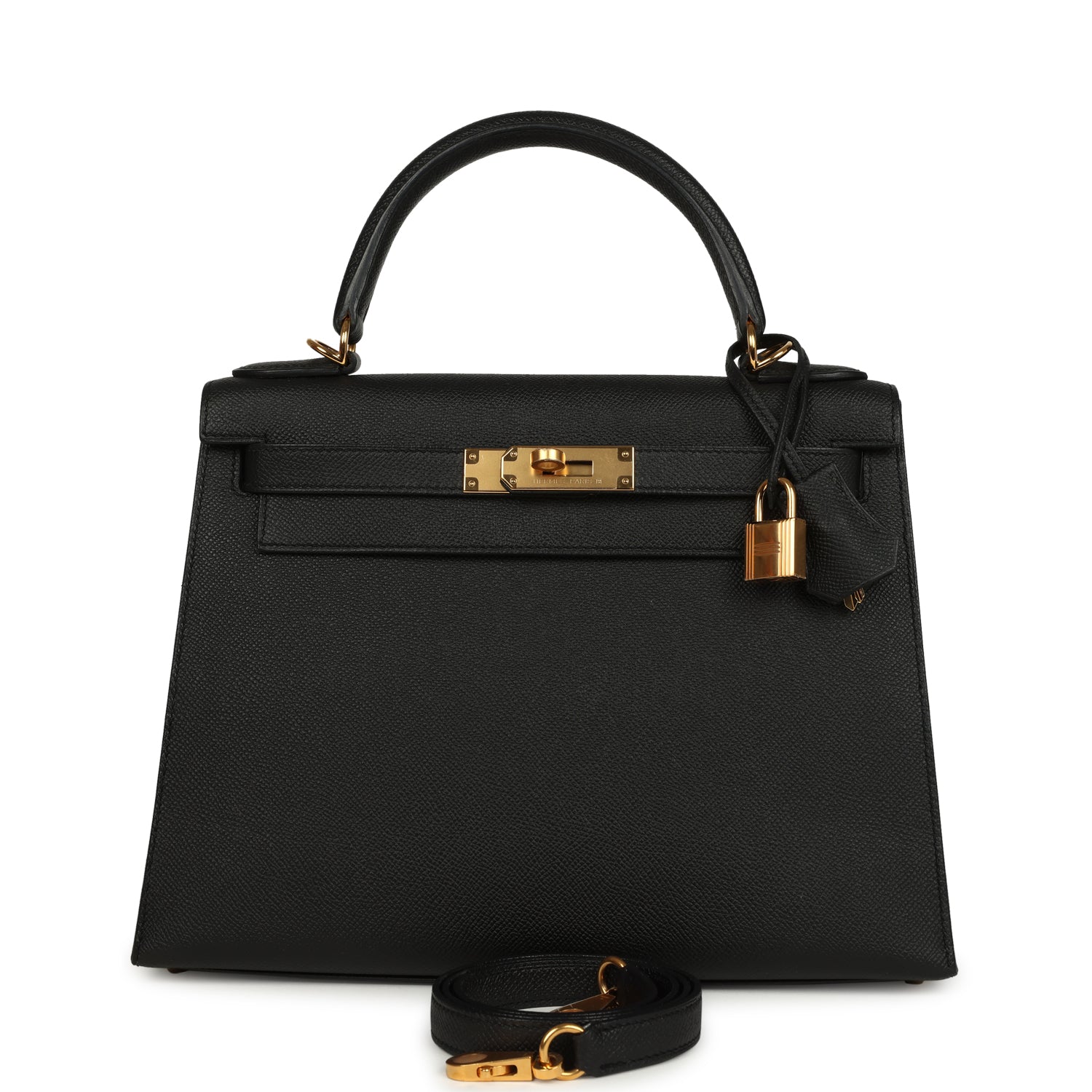 Hermes Kelly Sellier 28 Black Epsom Gold Hardware