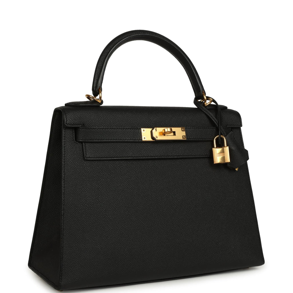 Hermes Kelly Sellier 28 Black Epsom Gold Hardware
