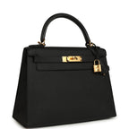 Hermes Kelly Sellier 28 Black Epsom Gold Hardware