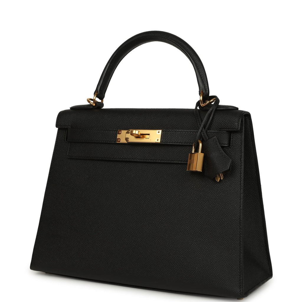 Hermes Kelly Sellier 28 Black Epsom Gold Hardware