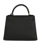 Hermes Kelly Sellier 28 Black Epsom Gold Hardware