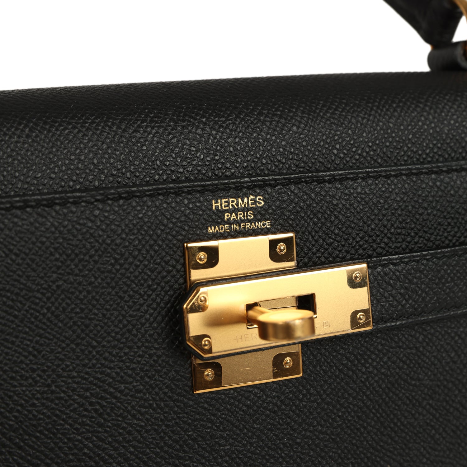 Hermes Kelly Sellier 28 Black Epsom Gold Hardware
