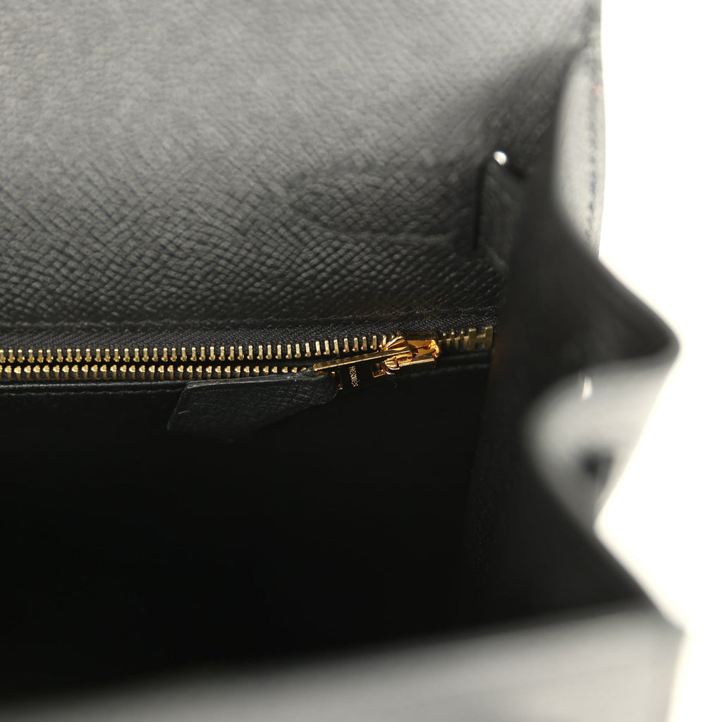 Hermes Kelly Sellier 28 Black Epsom Gold Hardware