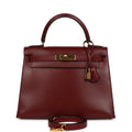 Vintage Hermes Kelly Sellier 28 Rouge H Box Gold Hardware
