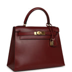 Vintage Hermes Kelly Sellier 28 Rouge H Box Gold Hardware