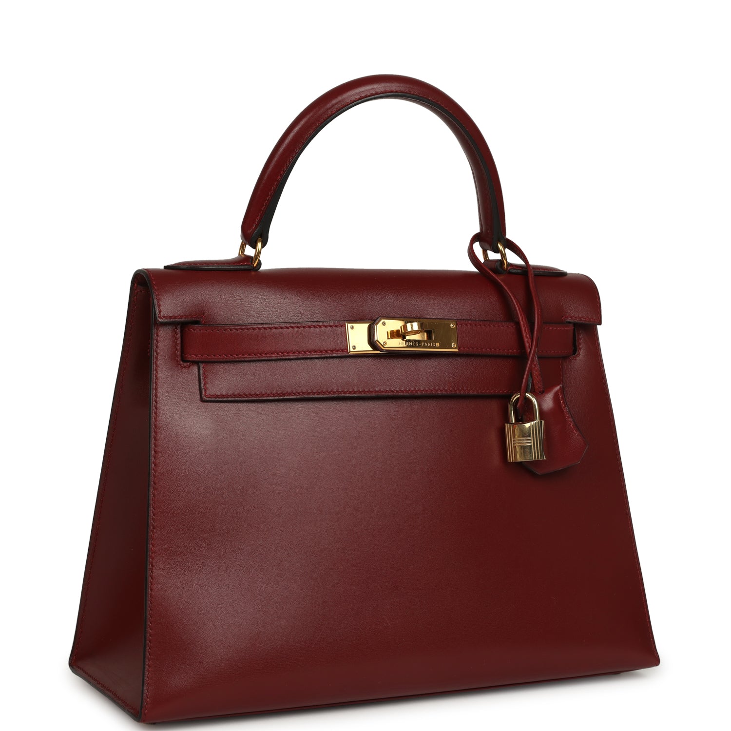 Vintage Hermes Kelly Sellier 28 Rouge H Box Gold Hardware