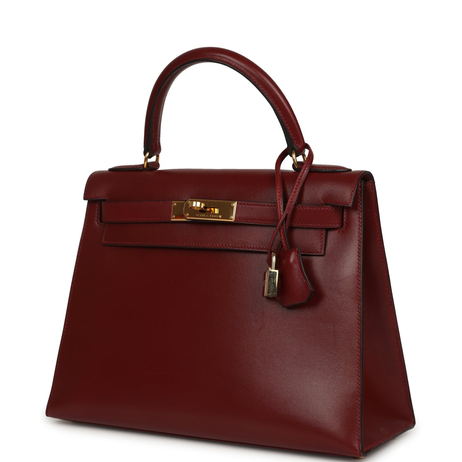 Vintage Hermes Kelly Sellier 28 Rouge H Box Gold Hardware