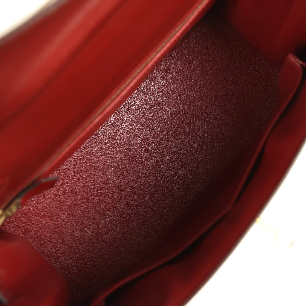 Vintage Hermes Kelly Sellier 28 Rouge H Box Gold Hardware