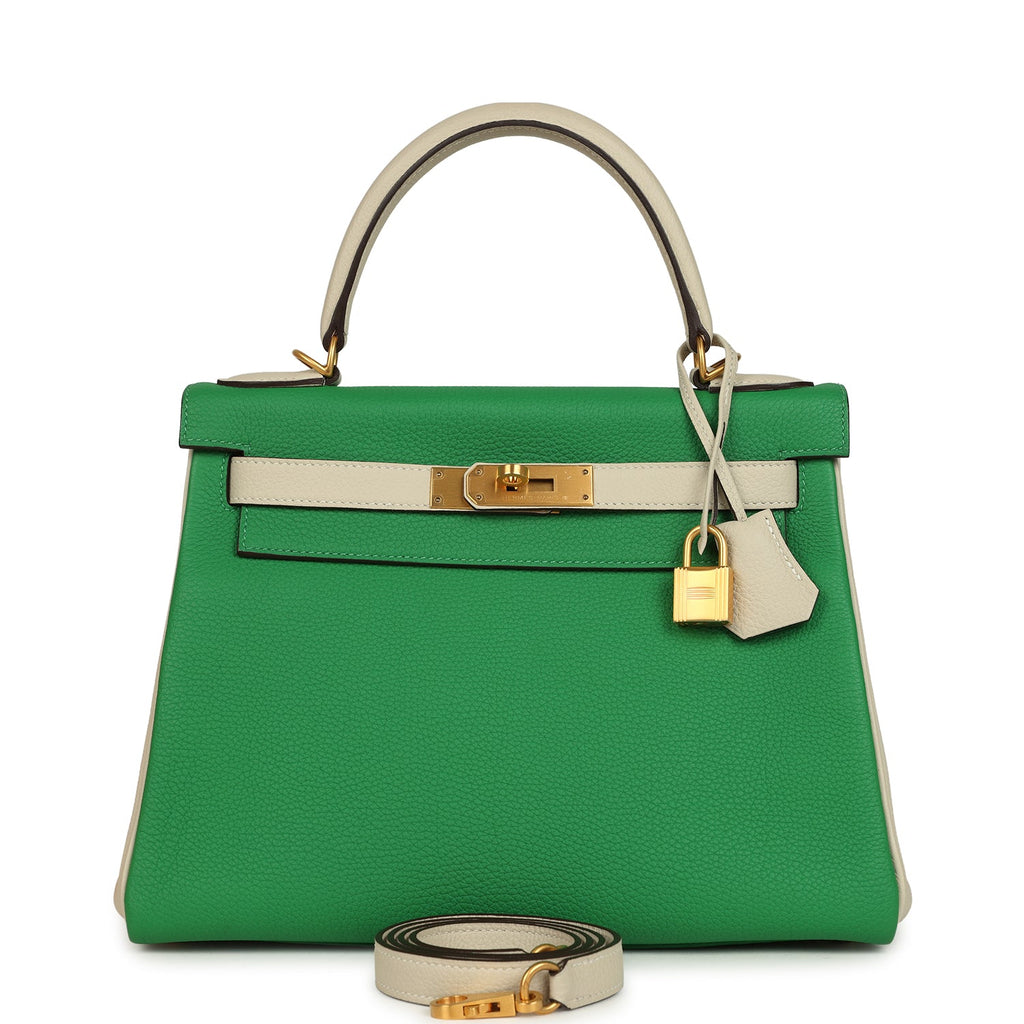 Hermes Special Order (HSS) Kelly Retourne 28 Bambou and Craie Togo Brushed Gold Hardware
