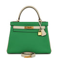 Hermes Special Order (HSS) Kelly Retourne 28 Bambou and Craie Togo Brushed Gold Hardware