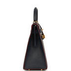 Hermes Kelly Sellier 32 Bleu Indigo and Rouge H Contour Epsom Gold Hardware