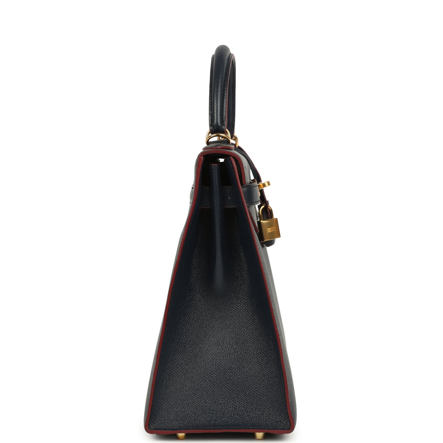 Hermes Kelly Sellier 32 Bleu Indigo and Rouge H Contour Epsom Gold Hardware