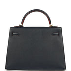 Hermes Kelly Sellier 32 Bleu Indigo and Rouge H Contour Epsom Gold Hardware
