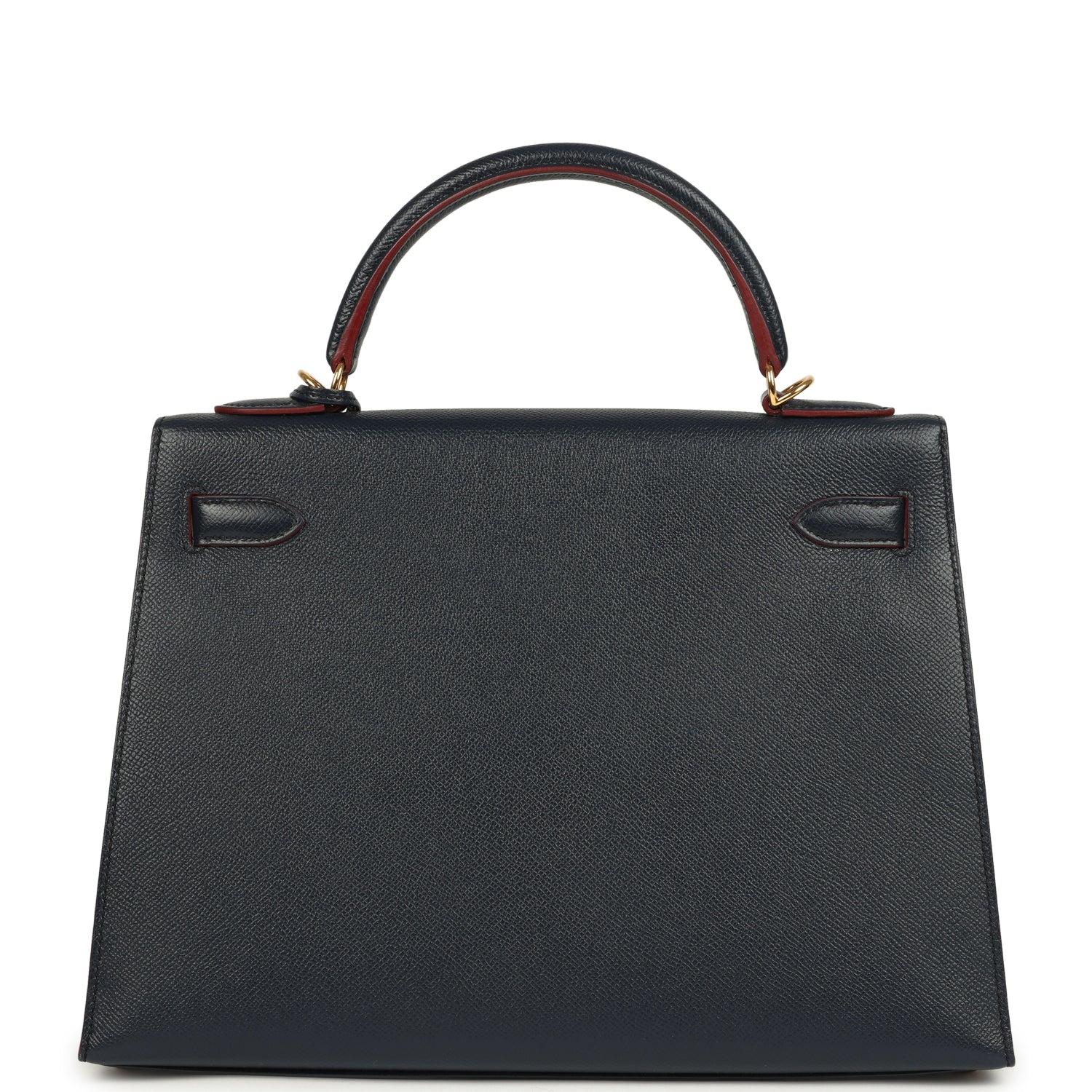 Hermes Kelly Sellier 32 Bleu Indigo and Rouge H Contour Epsom Gold Hardware