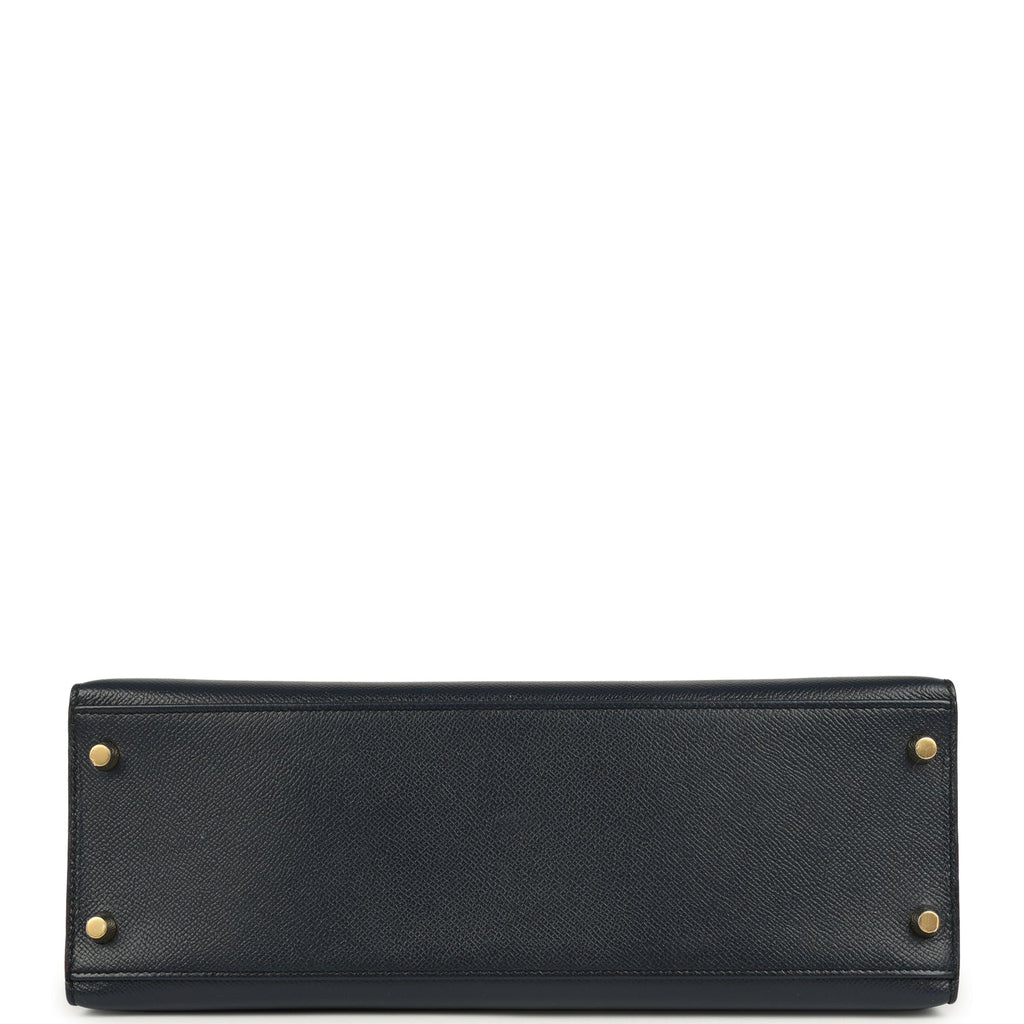 Hermes Kelly Sellier 32 Bleu Indigo and Rouge H Contour Epsom Gold Hardware