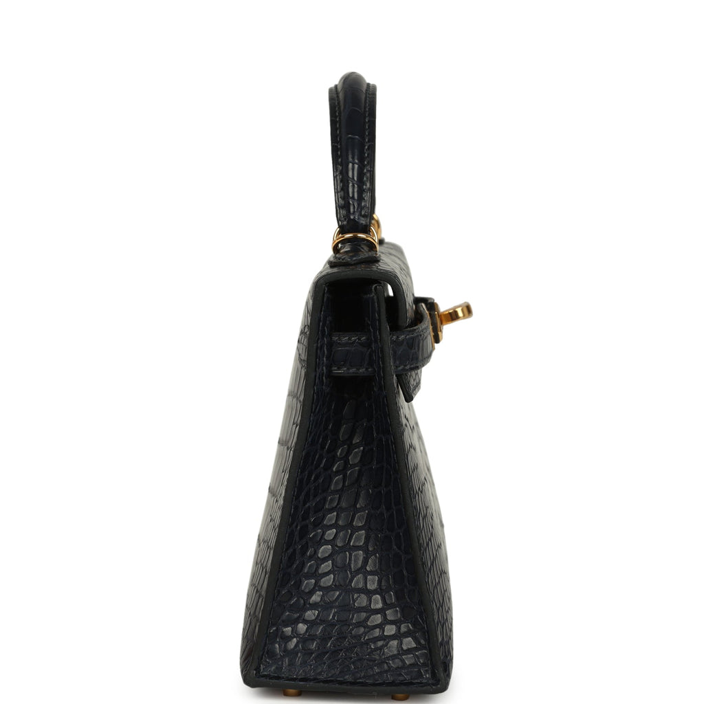 Hermes Kelly Sellier 20 Bleu Nuit Matte Alligator Gold Hardware