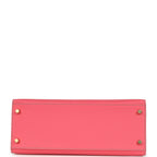 Hermes Special Order (HSS) Kelly Sellier 28 Rose Azalee and Gris Mouette Epsom Brushed Gold Hardware