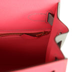 Hermes Special Order (HSS) Kelly Sellier 28 Rose Azalee and Gris Mouette Epsom Brushed Gold Hardware