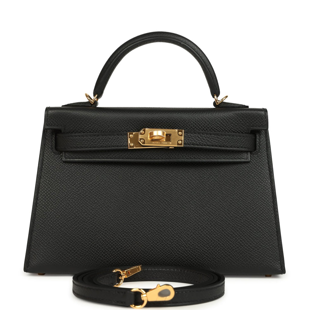 Hermes Kelly Sellier 20 Black Epsom Gold Hardware