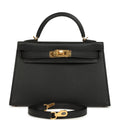 Hermes Kelly Sellier 20 Black Epsom Gold Hardware