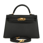 Hermes Kelly Sellier 20 Black Epsom Gold Hardware