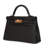 Hermes Kelly Sellier 20 Black Epsom Gold Hardware