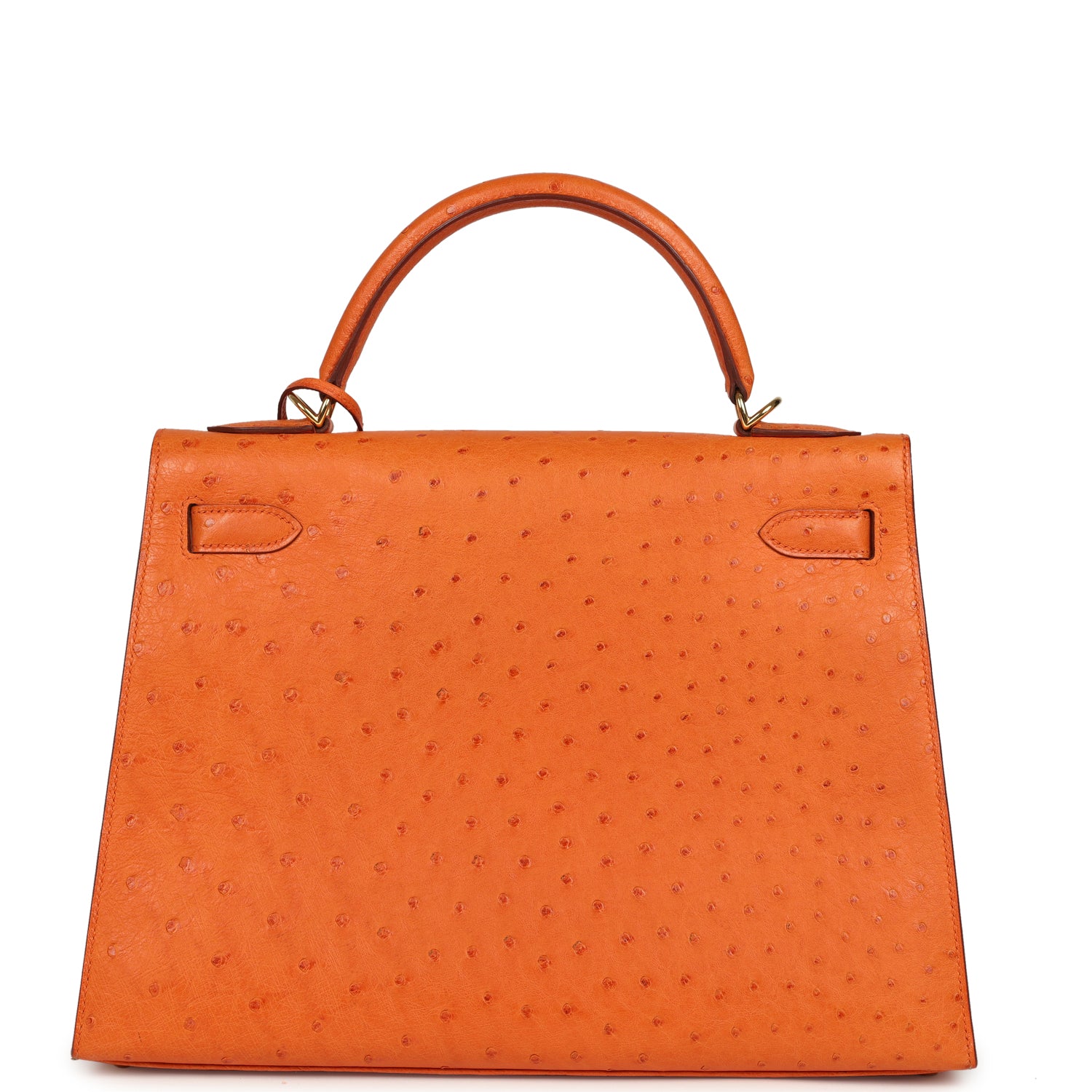Vintage Hermes Kelly Sellier 32 Orange Ostrich Gold Hardware
