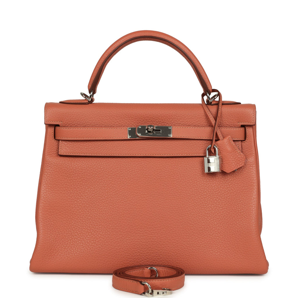 Hermes Kelly Retourne 32 Rose Tea Clemence Palladium Hardware