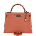 Hermes Kelly Retourne 32 Rose Tea Clemence Palladium Hardware
