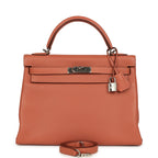 Hermes Kelly Retourne 32 Rose Tea Clemence Palladium Hardware