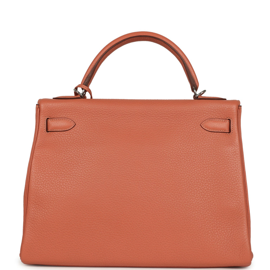 Hermes Kelly Retourne 32 Rose Tea Clemence Palladium Hardware