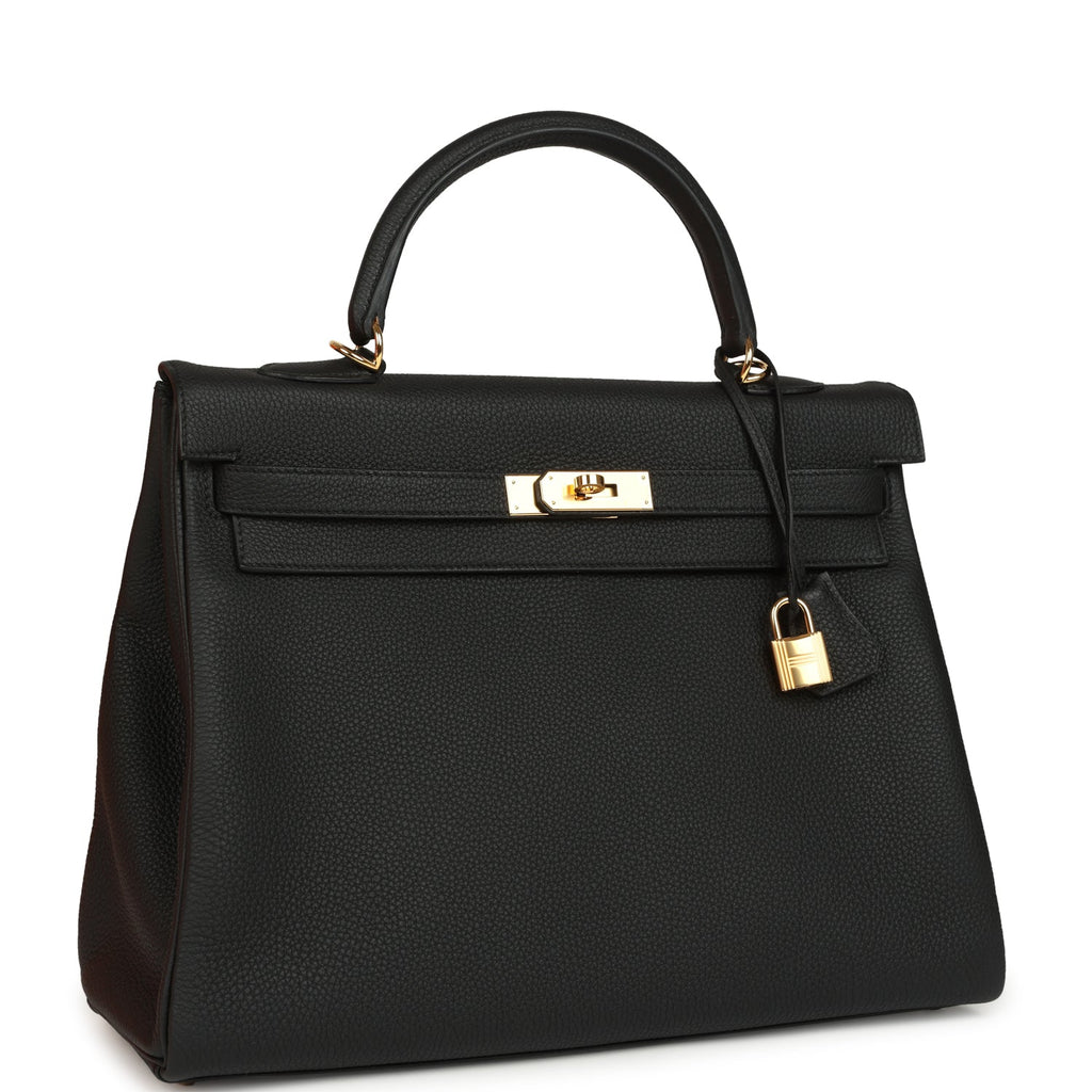 Hermes Kelly Retourne 35 Black Togo Gold Hardware