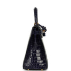 Hermes Kelly Sellier 28 Bleu Encre Shiny Alligator Gold Hardware