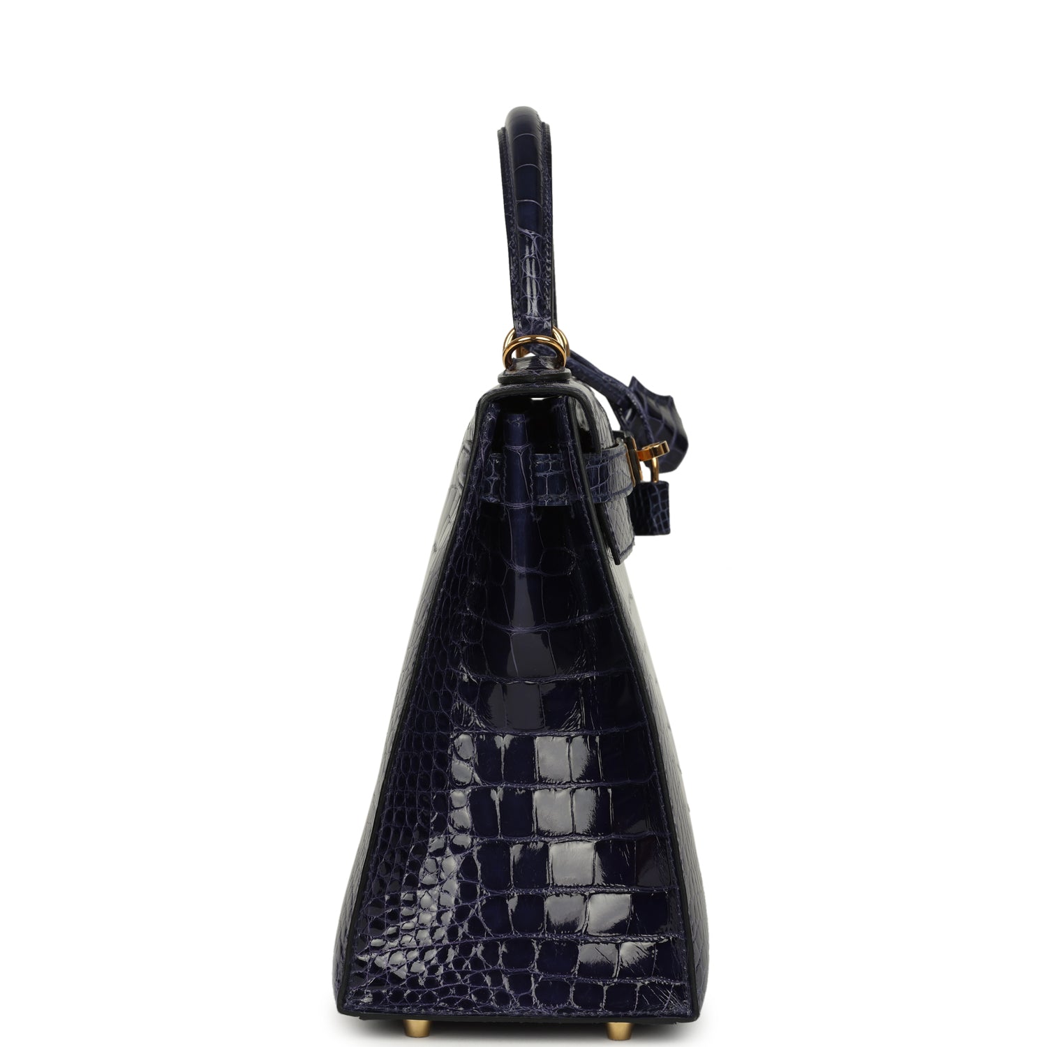 Hermes Kelly Sellier 28 Bleu Encre Shiny Alligator Gold Hardware