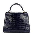 Hermes Kelly Sellier 28 Bleu Encre Shiny Alligator Gold Hardware