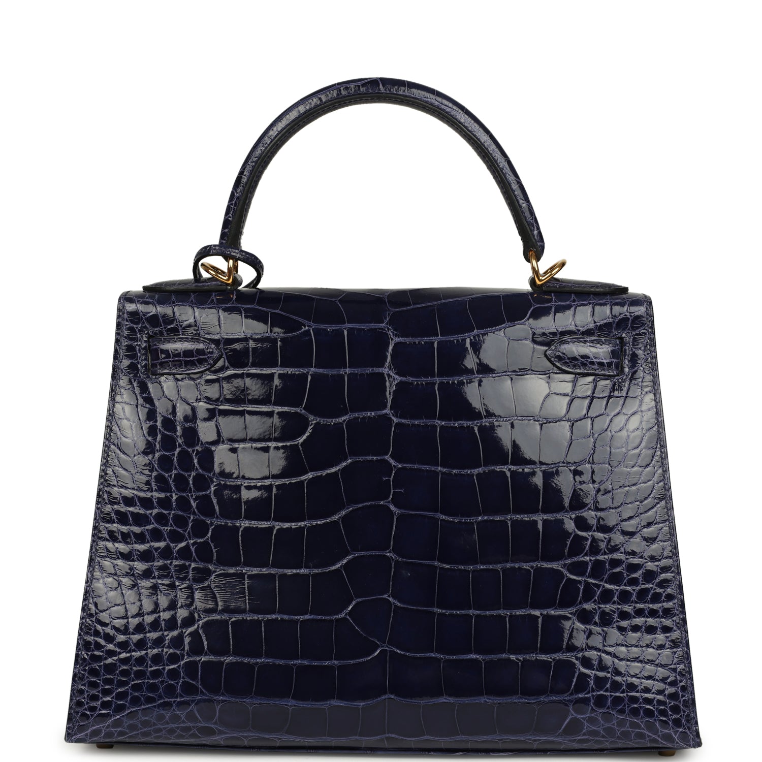 Hermes Kelly Sellier 28 Bleu Encre Shiny Alligator Gold Hardware